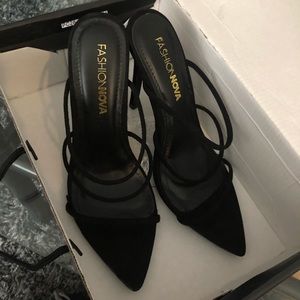 Black strapped pointed heels